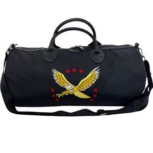 Diesel On The Road M-Flying Duffle Bag Nylon Embroidered Leather Trim Black Mens